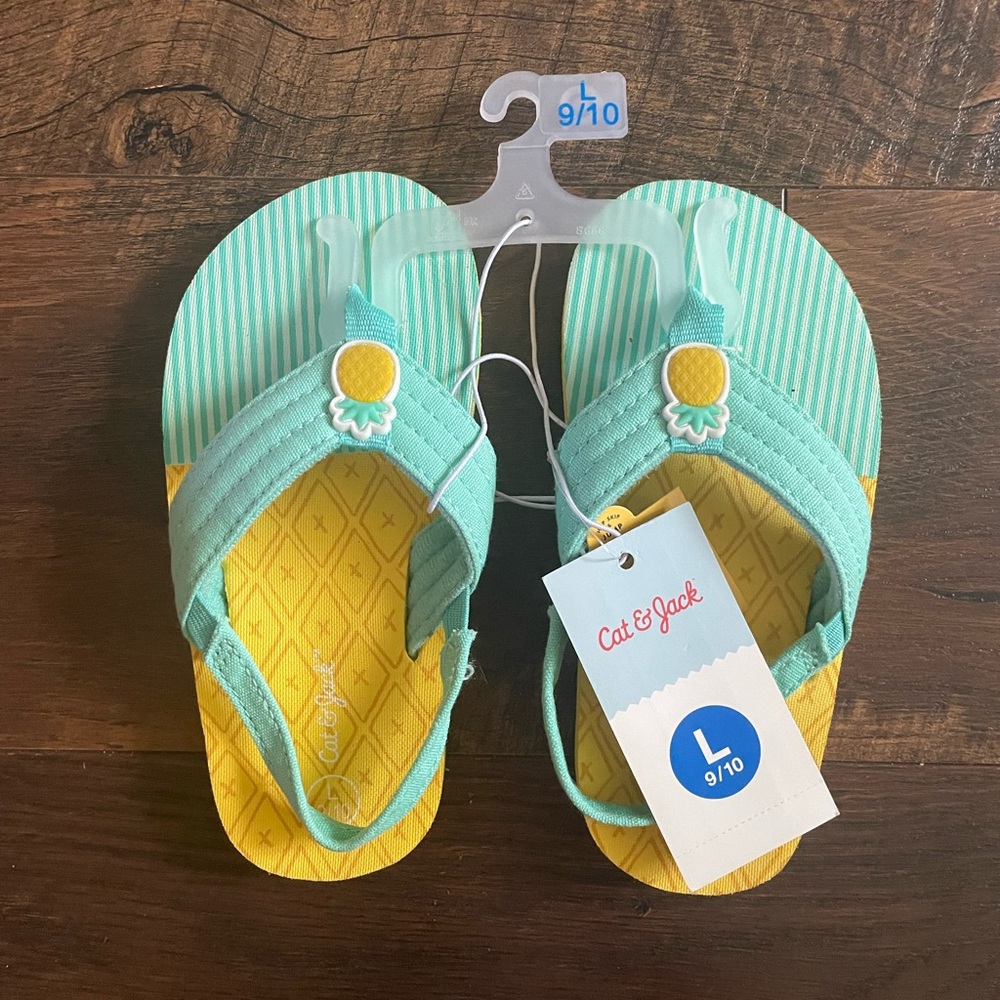 Cat & Jack Kids Mint and Yellow Flip Flops